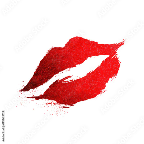 A watercolor rendering of red lips, with a dark, textured finish on a solid black background