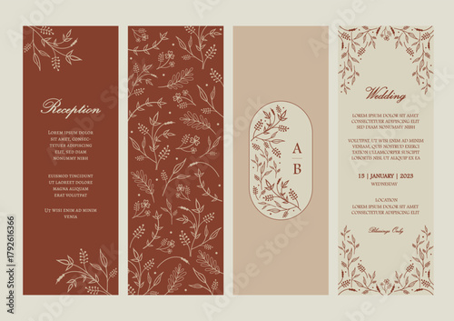 Vector Ornate Vertical Invitation in Fall color palette. Template for invitation card, wedding invitation, name tag, thank you message, bookmark, menu, label, banner etc with place for texts.