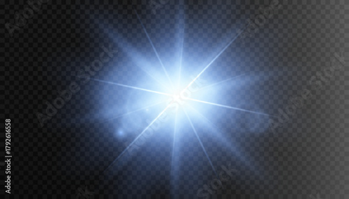  Blue glow effect. Starry lens flares with shimmering highlights. Bright blue light effect.