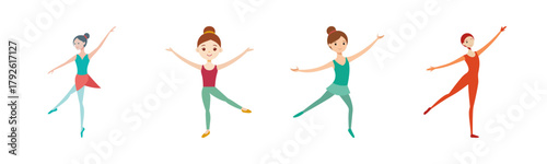 Collection of four young female ballet dancers performing elegant dance poses