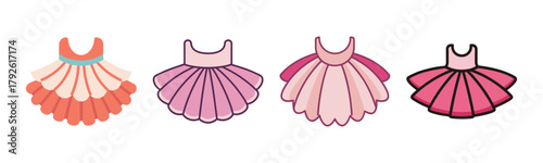 Four sweet cartoon dresses in pastel colors for kids fashion designs