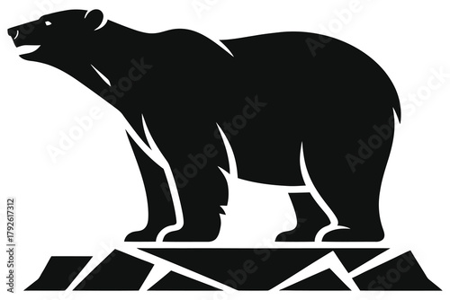 Polar bear on ice floe vector illustration, winter arctic wildlife silhouette, minimalist black-and-white graphic for conservation and climate change awareness, outdoor nature logo, clipart, icon mark
