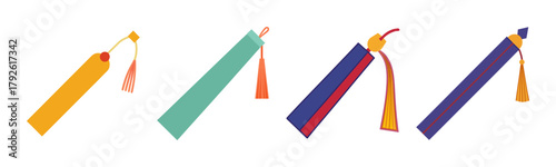 Colorful decorative bookmarks with tassels for reading and academic concepts