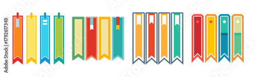 Vibrant colorful vector bookmarks and ribbon banners for decorative design
