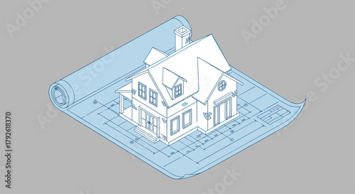 Visualize your dream home construction with a detailed architectural blueprint and 3D house model