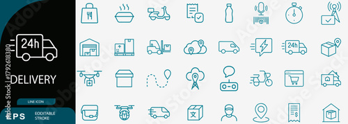 Delivery logistics express line icons set, shipping vector design