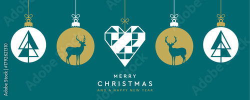 christmas greeting card with decorative hanging christmas balls vector illustration