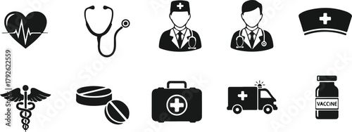Modern medical health care icon set with diverse color options