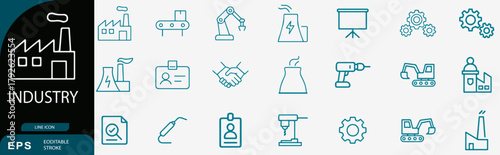 Industry manufacturing factory line icons set modern flat vector