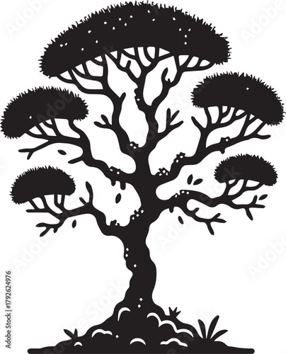 Moss Tree Artwork Black and White Minimalist Wall Decor