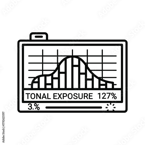 Outline icon of a camera screen displaying a tonal exposure histogram