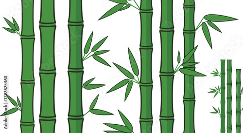 Vibrant green bamboo stalks with delicate leaves create a calming natural pattern perfect for serene backgrounds and organic designs