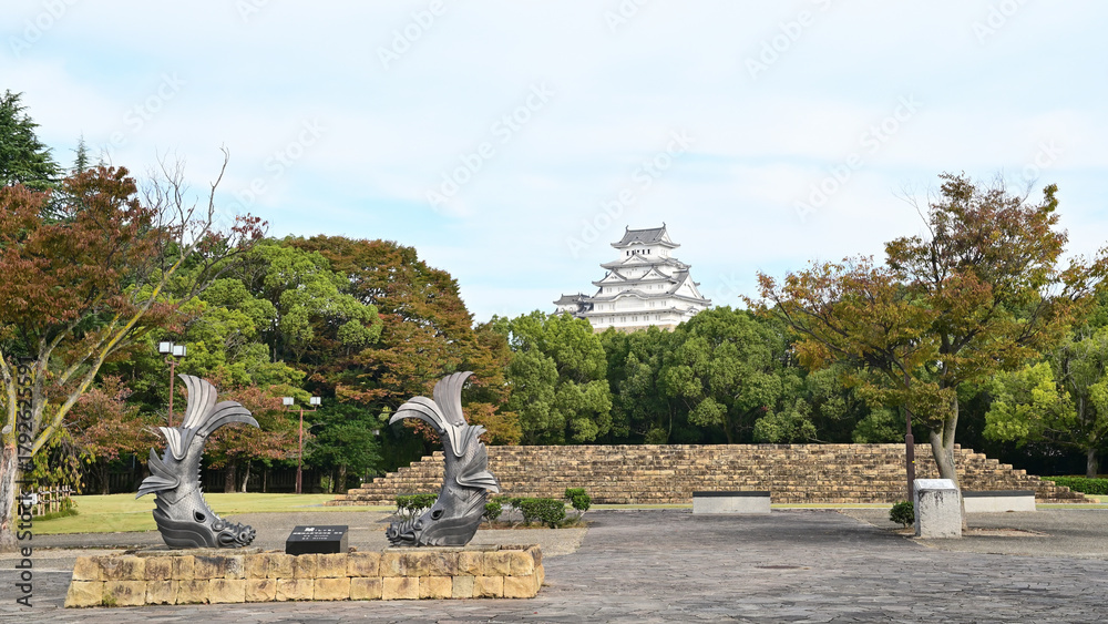 Obraz premium 城見台公園と姫路城の風景 兵庫県姫路市