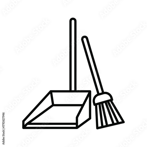 Illustration of a dustpan and broom, essential tools for cleaning and maintaining hygiene