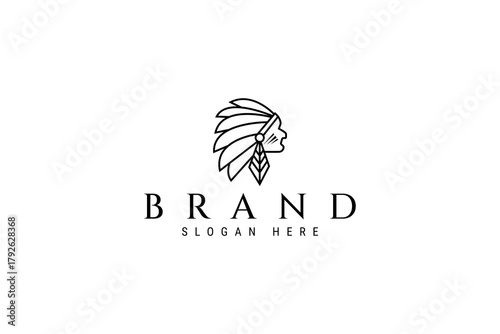 Native Indian Apache Tribe Logo Icon Line Vector Design Template
