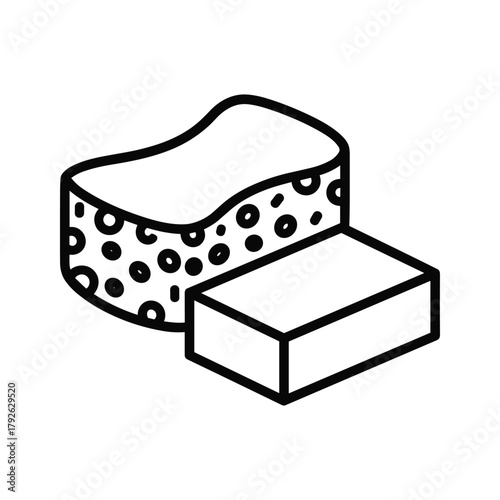 Minimalist line art illustration of a sponge, representing cleaning supplies