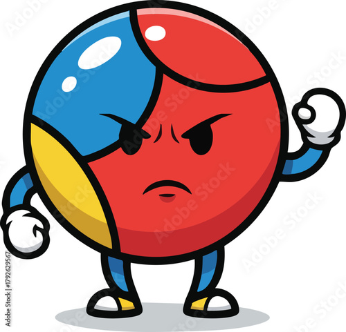 Angry Beach Ball Character Raised Fist Red Yellow Blue White