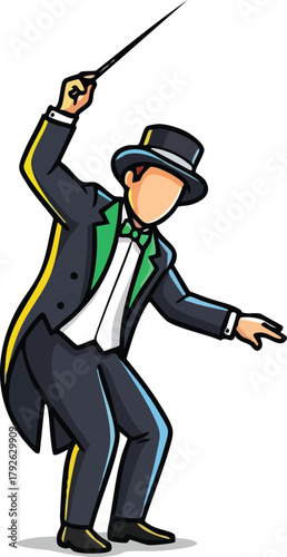 Pixel Art Conductor in Tuxedo and Top Hat Leads with Wand
