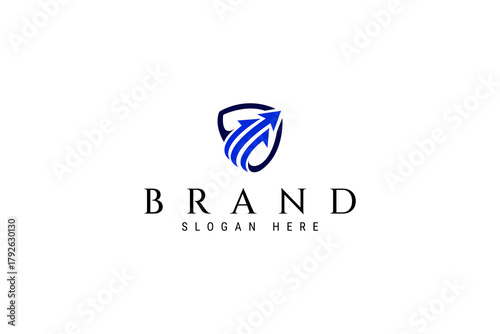 Growth Up with Shield Logo Design Vector for Business, Finance, and Invest.
