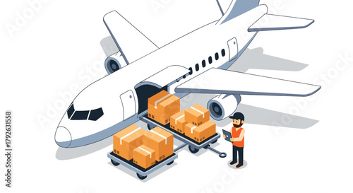 Logistics worker manages cargo loading onto airplane for efficient global transport and delivery operations