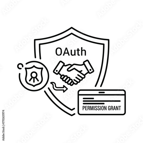 Oauth authorization protocol with handshake and permission grant icon