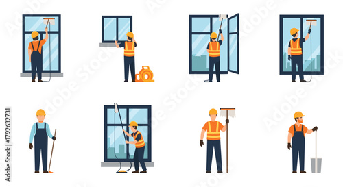 Professional window cleaners diligently working to achieve spotless results for commercial buildings and homes