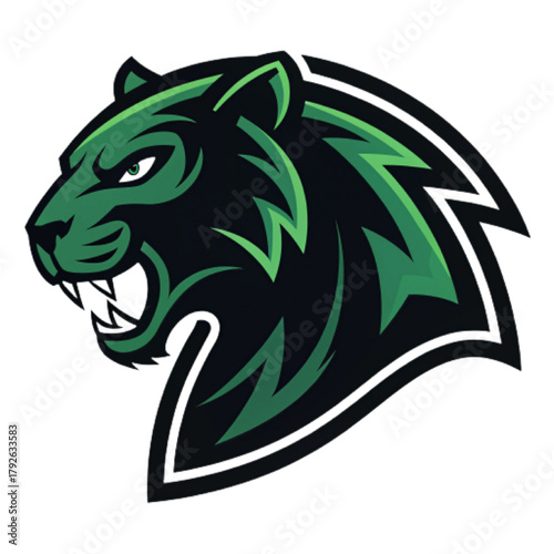 Jungle Panther Esport Mascot Logo – Flat Vector Team Mark with Black and Dark Green Colors, Bold Graphic Design, Transparent Background PNG

