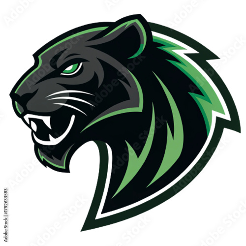 Jungle Panther Esport Mascot Logo – Flat Vector Team Mark with Black and Dark Green Colors, Bold Graphic Design, Transparent Background PNG

