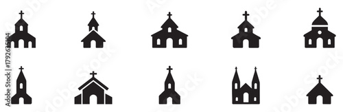 Church vector icons. Church building icon. Chapel symbols. Church silhouettes. Vector Illustration. EPS 10