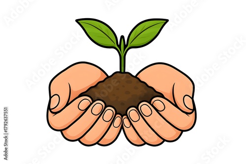 Hands Holding Soil with Sapling