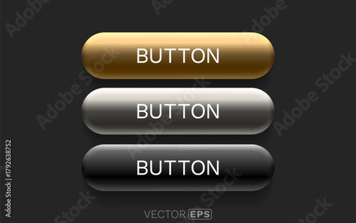 Sleek metallic UI buttons for modern web design.