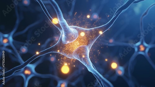 Extreme Close-up of a Neural Synapse Releasing Neurotransmitters