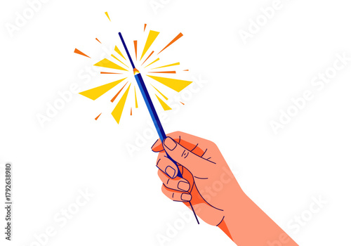 Hand holding a sparkler emitting colorful sparks for celebration  