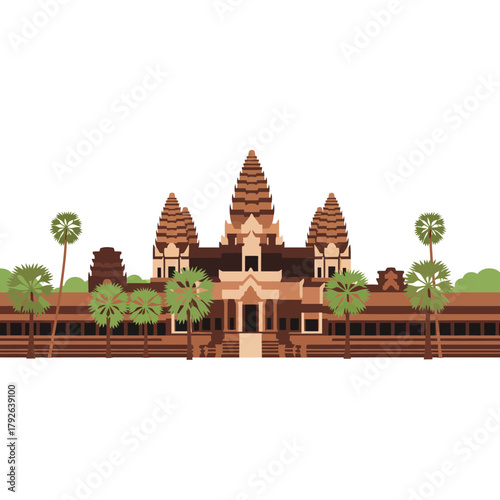 Angkor Wat Cambodia Vector Flat