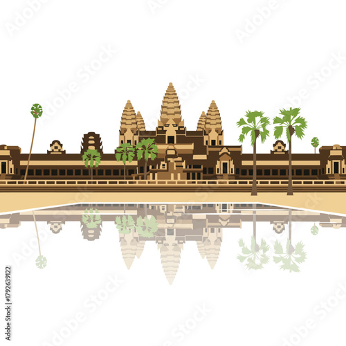 Angkor Wat Cambodia Vector Flat