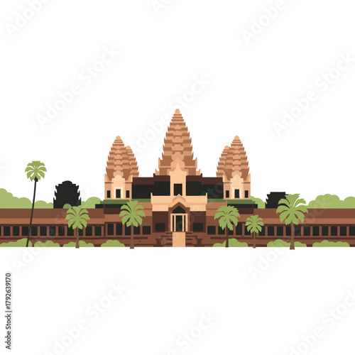 Angkor Wat Cambodia Vector Flat