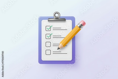 Wallpaper Mural Yellow pencil resting on a purple clipboard with a checklist and two green checkmarks task to-do Torontodigital.ca