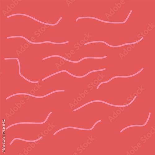Vibrant Red Abstract Background with Flowing Pink Wave Line Pattern.