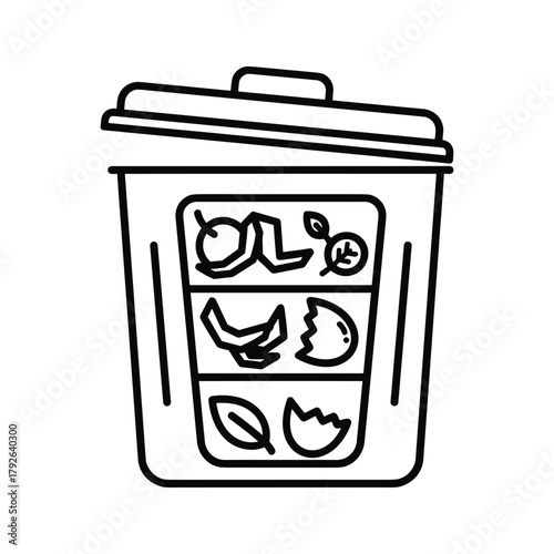 Line art icon of a compost bin filled with organic waste