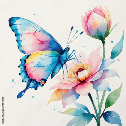 Dreamy Watercolor Wings: A Butterfly’s Dance Among Flowers