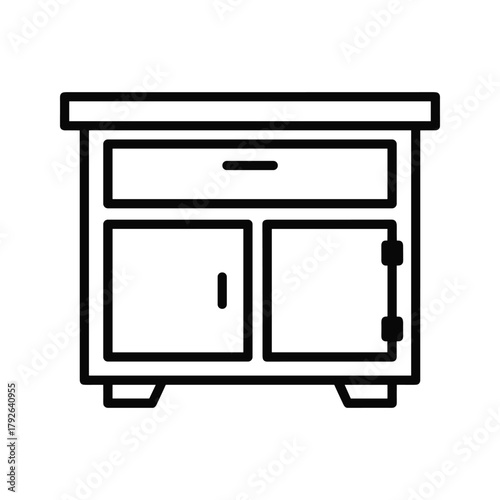 Outline icon of a nightstand or bedside table with a drawer and doors