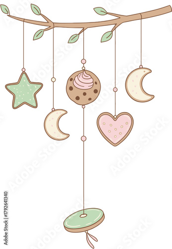 Soft Pastel Cookie Baby Mobile with Stars and Moons Nursery Art