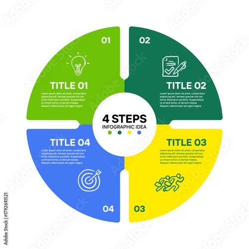 4 step infographic idea with creative modern visual vector icons, four steps to simplify information presentations, web, reports, marketing. pie chart 4 diagrams.