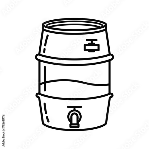 Line art illustration of a water cooler barrel with a tap