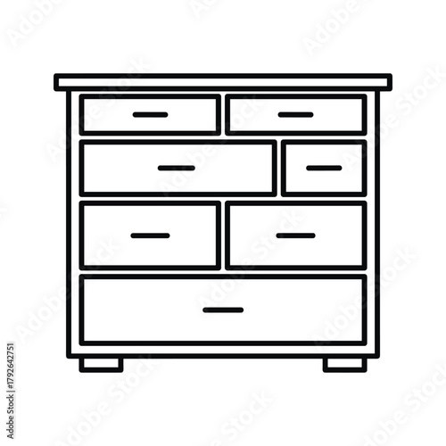 Line art icon of a chest of drawers with multiple drawers