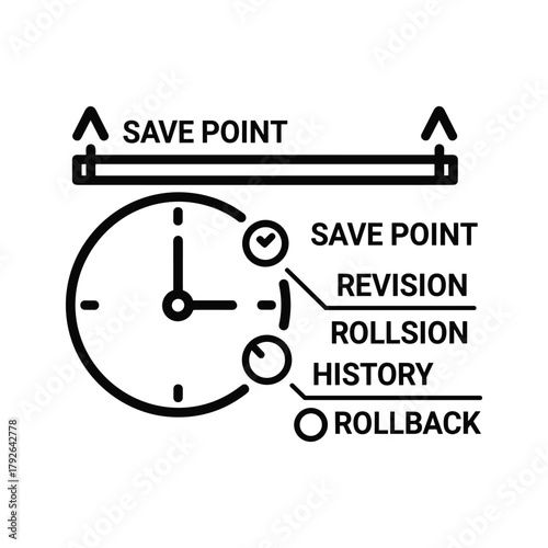 Clock with save point, revision, history, and rollback labels