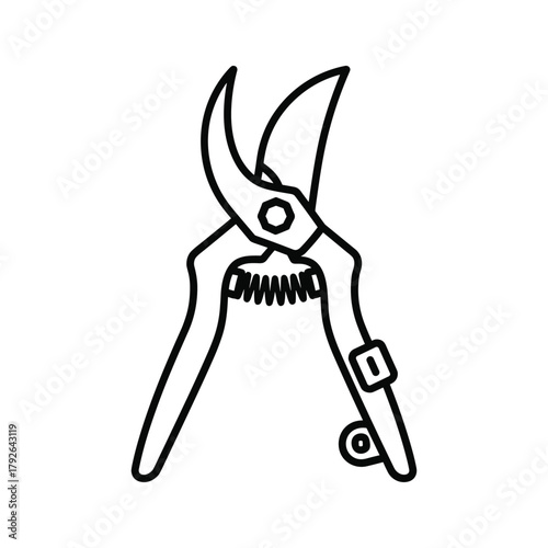 Black and white outline icon of pruning shears