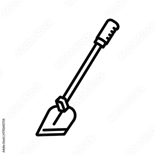 Black and white line drawing of a garden trowel
