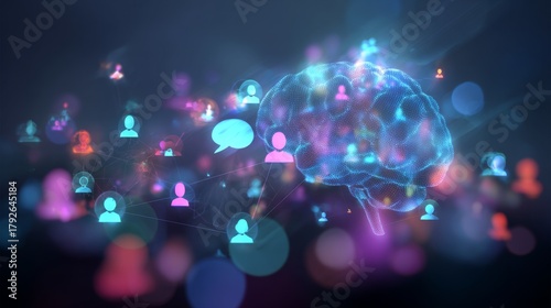 The future of artificial intelligence: a glimpse into ai-enhanced cognition. Internet collaboration concept. Advanced ai device integrated with a detailed human brain in blue hue.