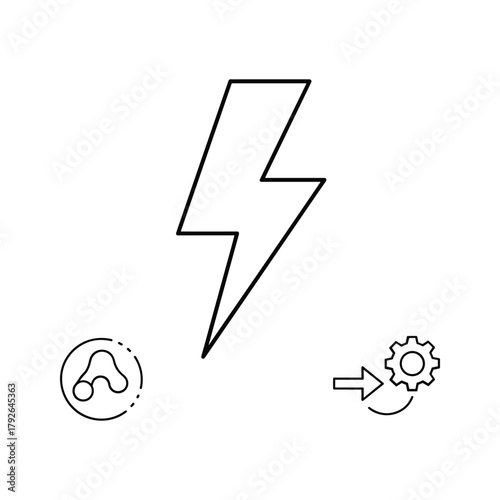 Lightning bolt symbol representing energy, power, and speed, with icons for process and integration